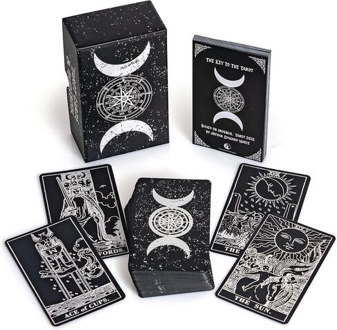 Prophet Silver Foil Tarot Cards Deck,78 Original Tarot Cards Fortune Telling Game with Guide Book for Beginners,Tarot Cards Standard Size4.75" x 2.76" (Black) in Kuwait