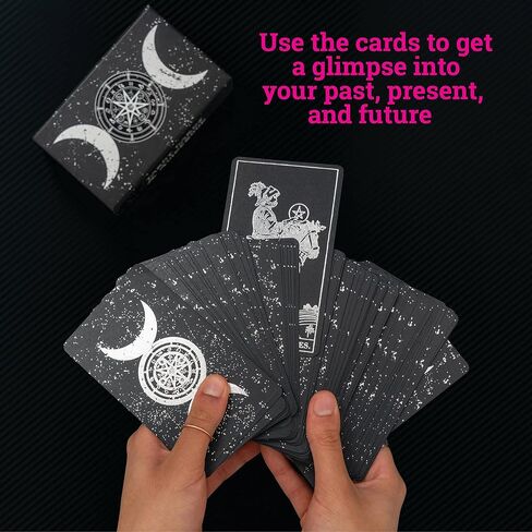 Prophet Silver Foil Tarot Cards Deck,78 Original Tarot Cards Fortune Telling Game with Guide Book for Beginners,Tarot Cards Standard Size4.75" x 2.76" (Black) in Kuwait