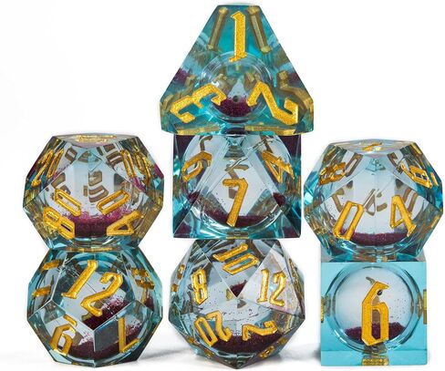 Cusdie Handmade DND Dice, Liquid Core Dice Set D&D Quicksand Sharp Dice, 7 PCs Transparent Polyhedral Dice Set for Dungeons & Dragons RPG MTG and Other Table Games(Blue and Green) in Kuwait