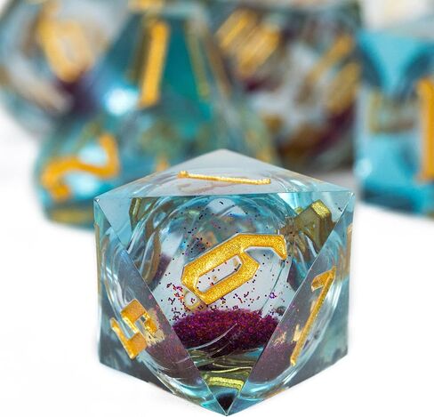 Cusdie Handmade DND Dice, Liquid Core Dice Set D&D Quicksand Sharp Dice, 7 PCs Transparent Polyhedral Dice Set for Dungeons & Dragons RPG MTG and Other Table Games(Blue and Green) in Kuwait