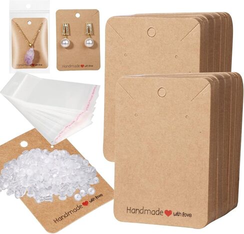 Femtindo 150 Pack Earring Cards for Jewelry Packaging DIY Earrings Holder Display Card with Bag for Studs Selling (Brown(Earring Card), 5x6.5cm) in Kuwait