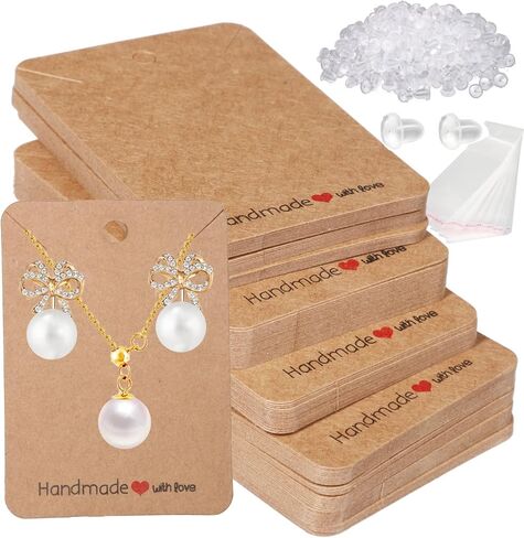 Femtindo 150 Pack Earring Cards for Jewelry Packaging DIY Earrings Holder Display Card with Bag for Studs Selling (Brown(Earring Card), 5x6.5cm) in Kuwait