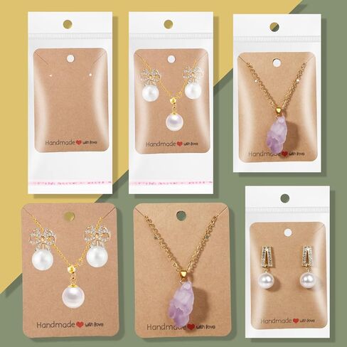 Femtindo 150 Pack Earring Cards for Jewelry Packaging DIY Earrings Holder Display Card with Bag for Studs Selling (Brown(Earring Card), 5x6.5cm) in Kuwait