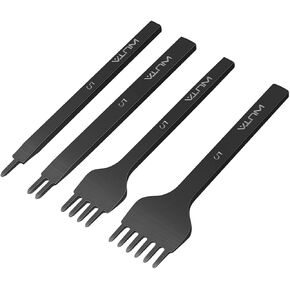 WUTA Leather Hole Punch Tool Pricking Iron Hole Punche 4mm 1/2/4/6 Prong Tooth Lacing Diamond Stitching Chisel Set for DIY Leather Craft Kits (Silver)