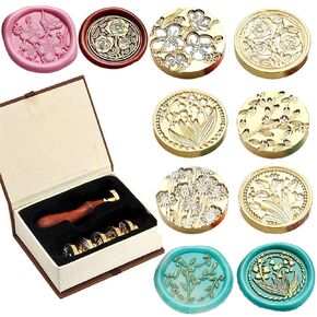 JUPPE 6pcs Flower Wax Seal Stamp Set, Cherry Blossom Rose Bell Orchid Branches Tulip Various Flowers Sealing Wax Stamp Wedding Invitation Birthday Party Sealing Stamp