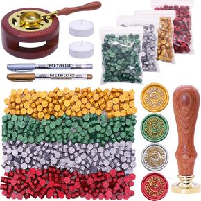 SWANGSA Christmas Wax Seal Kit,1450pcs Sealing Wax Beads, Santa Claus Wax Seal Stamp kit, Wax Seal Warmer, Wax Seal Spoon, Seal Pens and Tealight Candles for Christmas Envelopes Letters Crafts Gift in Kuwait