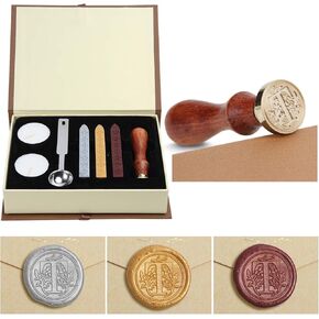 Mingting Wax Seal Stamp Kit,Mingting Classical Old-Fashioned Antique Wax Stamp Seal Kit Initial Letters Alphabet Set Gift Box with Vintage Wooden Handle and Brass Color Head(S) in Kuwait