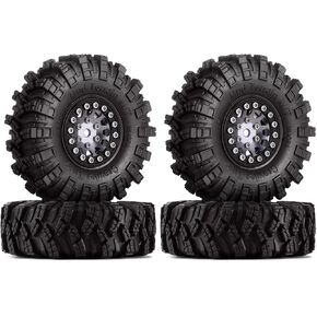 INJORA 1.0 Tires Crawler Mud Terrain Tires for SCX24 TRX4M A24 Axial 1/24 1/18 Crawler Upgrade Parts (Black)