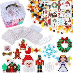 والين 8000 قطعة من خرز الصمامات اليدوية للكريسماس مع 23 نمط تصميم، 15 لون، 4 قوالب، 4 الواح ربط، 6 ورق كي، 5 سلسلة حمراء، 2 ملقط، خيط حريري ذهبي 6 متر للاطفال، هدايا العاب الكريسماس in Kuwait
