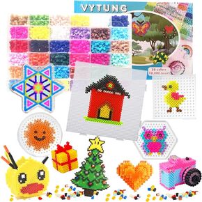 Fuse Beads Kit-4500pcs 24Colors(4 Glow in Dark) 3Pegboards 75 Patterns(15 Full Size) Ironing Papers Tweezers Storage Case Perler Beads Compatible Kit