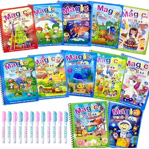 12 Pack Water Coloring Books,Water Doodle Book Toys,Reusable Water Painting Book for Toddlers,Educational Learning Kits Gifts