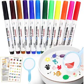 QETRABONE Magical Water Painting Pen-12 Colors Double Ended, Erasing Whiteboard Marker, Doodle Water Floating Pens, Magic Water Painting Pen for Kids