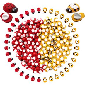 160Pcs Benvo Tiny Wooden Bees and Wooden Ladybugs Embellishments Self-Adhesive Mini Wood Bugs Painted Flat-Back Wooden Bumble Bees Ladybirds for Baby Shower DIY Birthday Party Scrapbooking Decor