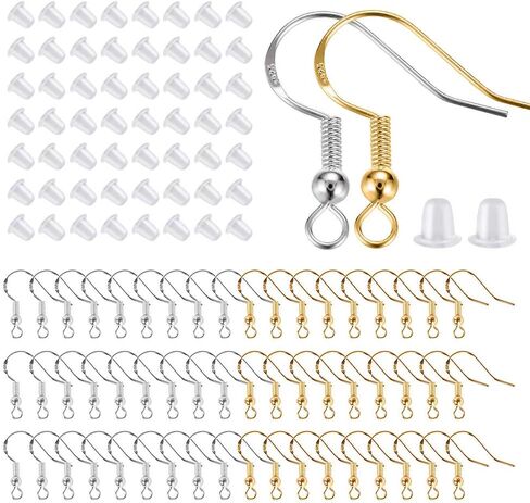 925 Sterling Silver Earring Hooks 200 PCS, Gold Earring Hooks for Jewelry Making, Hypoallergenic Fish Hook Earrings Making Kit, DIY Earring, with 200PCS Earring Backs and 200PCS Jump Rings in Saudi Arabia