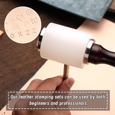 81 قطعة من أدوات ختم الجلود من TLKKUE، مجموعة أدوات ختم الجلود الحرفية مع 68 قطعة من طوابع أرقام الحروف ومطرقة مطاطية وإبرة كشتبان وأدوات ختم لمشروع صناعة الجلود بنفسك in Kuwait