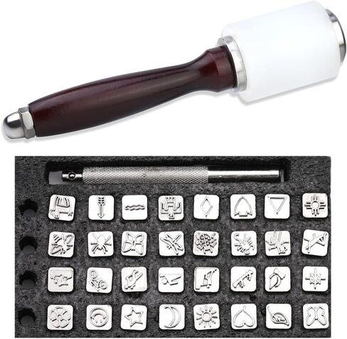 81 قطعة من أدوات ختم الجلود من TLKKUE، مجموعة أدوات ختم الجلود الحرفية مع 68 قطعة من طوابع أرقام الحروف ومطرقة مطاطية وإبرة كشتبان وأدوات ختم لمشروع صناعة الجلود بنفسك in Kuwait