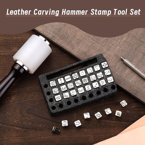 81 قطعة من أدوات ختم الجلود من TLKKUE، مجموعة أدوات ختم الجلود الحرفية مع 68 قطعة من طوابع أرقام الحروف ومطرقة مطاطية وإبرة كشتبان وأدوات ختم لمشروع صناعة الجلود بنفسك in Kuwait
