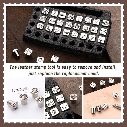 81 قطعة من أدوات ختم الجلود من TLKKUE، مجموعة أدوات ختم الجلود الحرفية مع 68 قطعة من طوابع أرقام الحروف ومطرقة مطاطية وإبرة كشتبان وأدوات ختم لمشروع صناعة الجلود بنفسك in Kuwait