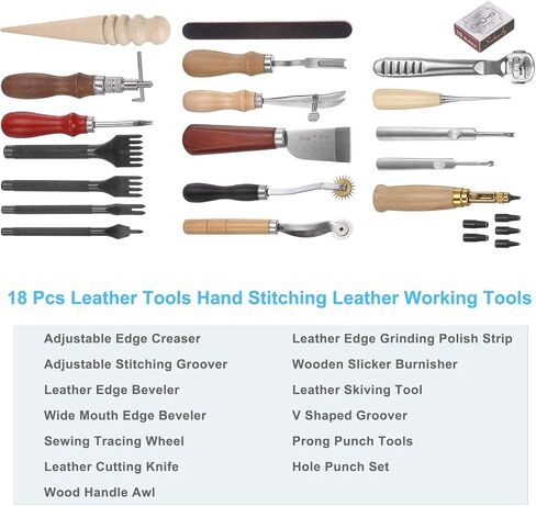 HARFINGTON 18pcs Leather Tools, Hand Leather Working Tools Kit for Leather Stitching Sewing Crafting Punching, Suitable for DIY Leathercraft Project for Beginners Professional in Saudi Arabia