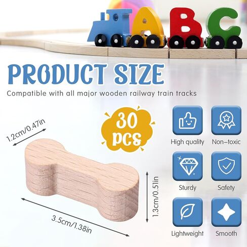 بوين 30 قطعة من موصلات مسار عظام الكلاب الخشبية، محول مسار قطار خشبي، قطع موصل قطار، مجموعة ملحقات المسار للمراهقين متوافقة مع مسار السكك الحديدية الخشبية in Kuwait