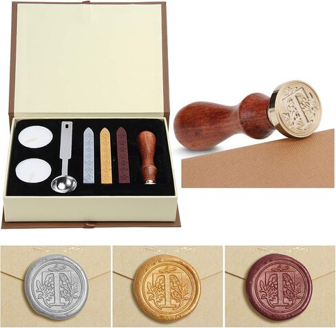 Mingting Wax Seal Stamp Kit,Mingting Classical Old-Fashioned Antique Wax Stamp Seal Kit Initial Letters Alphabet Set Gift Box with Vintage Wooden Handle and Brass Color Head(S) in Kuwait