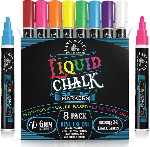 LANA & LUCA Liquid Chalk Markers - Vintage Colors - 8 Pack Set, 6mm Tip in Kuwait