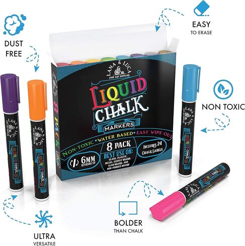 LANA & LUCA Liquid Chalk Markers - Vintage Colors - 8 Pack Set, 6mm Tip in Kuwait