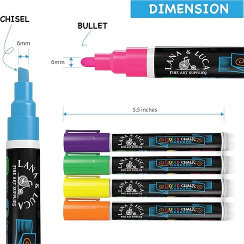 LANA & LUCA Liquid Chalk Markers - Vintage Colors - 8 Pack Set, 6mm Tip in Kuwait