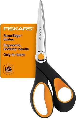 مقص قماش Fiskars RazorEdge SoftGrip - مقص ذو شفرات 8 بوصات شديد التحمل مع مقبض مريح وشفرة منحنية - أسود/برتقالي in Saudi Arabia
