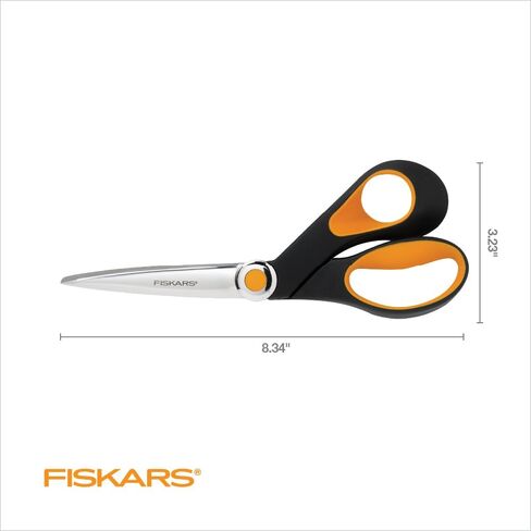 مقص قماش Fiskars RazorEdge SoftGrip - مقص ذو شفرات 8 بوصات شديد التحمل مع مقبض مريح وشفرة منحنية - أسود/برتقالي in Saudi Arabia