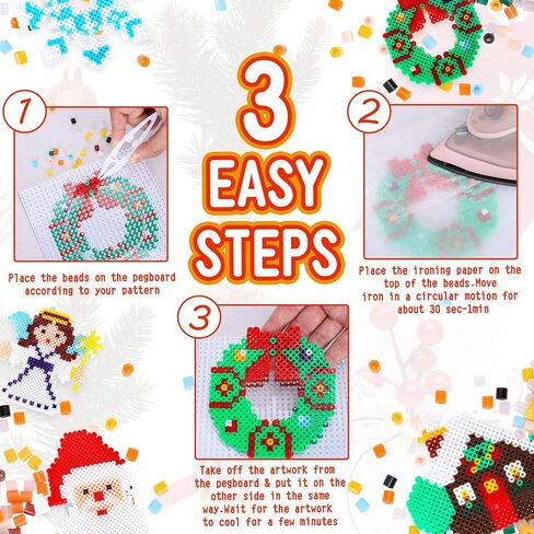 والين 8000 قطعة من خرز الصمامات اليدوية للكريسماس مع 23 نمط تصميم، 15 لون، 4 قوالب، 4 الواح ربط، 6 ورق كي، 5 سلسلة حمراء، 2 ملقط، خيط حريري ذهبي 6 متر للاطفال، هدايا العاب الكريسماس in Kuwait