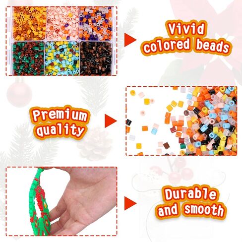 والين 8000 قطعة من خرز الصمامات اليدوية للكريسماس مع 23 نمط تصميم، 15 لون، 4 قوالب، 4 الواح ربط، 6 ورق كي، 5 سلسلة حمراء، 2 ملقط، خيط حريري ذهبي 6 متر للاطفال، هدايا العاب الكريسماس in Kuwait