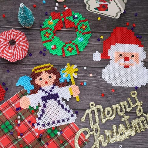 والين 8000 قطعة من خرز الصمامات اليدوية للكريسماس مع 23 نمط تصميم، 15 لون، 4 قوالب، 4 الواح ربط، 6 ورق كي، 5 سلسلة حمراء، 2 ملقط، خيط حريري ذهبي 6 متر للاطفال، هدايا العاب الكريسماس in Kuwait