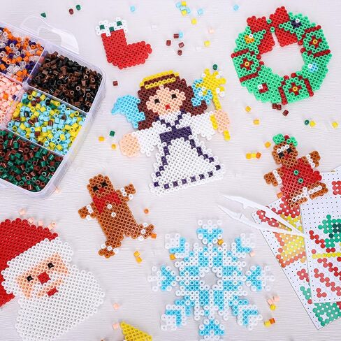 والين 8000 قطعة من خرز الصمامات اليدوية للكريسماس مع 23 نمط تصميم، 15 لون، 4 قوالب، 4 الواح ربط، 6 ورق كي، 5 سلسلة حمراء، 2 ملقط، خيط حريري ذهبي 6 متر للاطفال، هدايا العاب الكريسماس in Kuwait