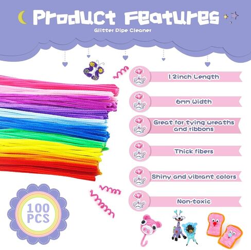 Glitter Creative Arts Chenille Stem Class Pack,6 mm x 12 Inch, Pack of 100 (Blue) in Kuwait