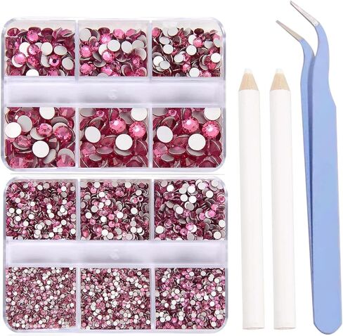 5300 Pieces Black Non Hotfix Flat Back Gems Round Resin Rhinestones Kit 4 Mixed Sizes（2-5mm） with Picking Pen and Tweezer for Nails Crafts Makeup Eyes DIY Christmas Gift Clothes Phone Bottles in Saudi Arabia