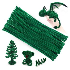 100pcs Green Fluffy Pipe Cleaners Chenille Stems Pipe Cleaners Craft Supplies for DIY, Arts and Crafts Project, for Making Wreaths, Decorations, Animals, Flowers, Fruits, Decorations