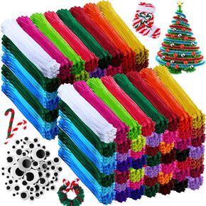Leitee 2500 Pcs Christmas Colors Pipe Cleaners Craft Supplies Wiggle Eyes Kit Crafts and Arts 2000 Chenille Stems 500 Wiggle Eyes DIY Classroom Crafting for Kids Decoration(Mixed Colors)
