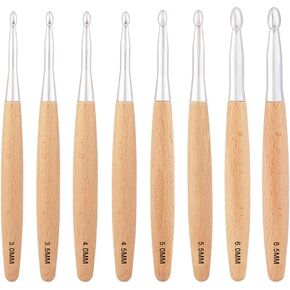 Beech Wood Crochet Hooks 3.0mm~6.5mm, Ergonomic Crochet Hooks Set with Roll Felt Case