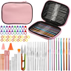 uoou 80 جهاز كمبيوتر شخصي الكروشيه السنانير مجموعة للمبتدئين، الكروشيه السنانير عدة الكروشيه مع حالة التخزين، إبر الحياكة المريحة إبر حادة، علامة غرزة الحياكة اليدوية أدوات الفن الحرفية للمبتدئين، برتقالي in Kuwait