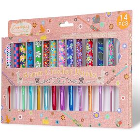 Coopay Christmas Crochet Gifts, 43PCS Warm Crochet Hooks Beginners B-N(2-10mm) Crochet Hook Set with Crochet Accessories, Longer Aluminum Shaft Crochet Needles Art Grip Crochet Set for Arthritic Hands