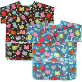 Casoty 2 حزمة مآزر فنية للأطفال، ثوب فني مقاوم للماء للأطفال، ثوب طلاء للأطفال الصغار، ثوب رسم للأطفال، ثوب طلاء للأطفال، مريلة رسم بأكمام طويلة مع 3 جيوب فسيحة لعمر 2-6 سنوات in Kuwait