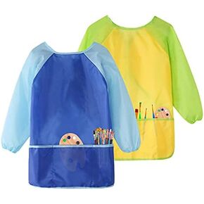 GODR7OY Kids Art Smocks، مريلة رسم للفنانين مع كم و3 جيوب، طقم من قطعتين باللون الأسود/الأبيض
