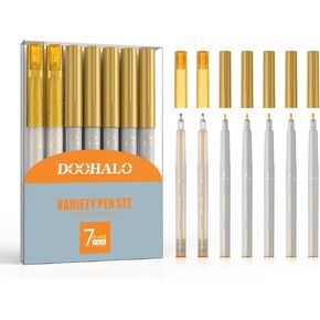 قلم DOOHALO ذهبي معدني لصانع Cricut 3/Maker/Explore 3/Air 2/Air 1.0 أطراف معدنية متوسطة النقاط 7 ألوان لرسم الكتابة متوافقة مع آلة Cricut