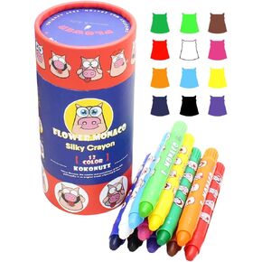 Lebze 12 Colors Toddler Crayons, Non Toxic Crayons Silky Crayons Jumbo Washable Twistable Baby Crayon, Large Crayons for Kids and Children, Safe Art School Supplies for Boys & Girls Flower Monaco