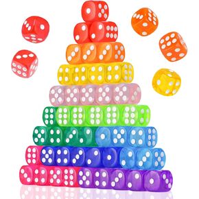 NiToy 50PCS 14MM Game Dice Set, Solid 6-Sided Translucent Vintage Colors Rounded Corners for Board Game, Party, Holidays, Family Game, Math Teaching Tool Classroom Accessories RPG Dice (10 Mix Colors)