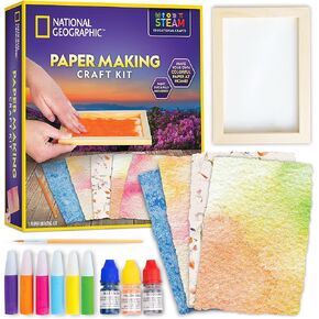 NATIONAL GEOGRAPHIC Kids Paper Making Kit - Make & Decorate 10 Sheets of Craft Paper, Includes Wooden Silk Screen Mold, Paints & More, Fun Art Kit for Scrapbooking & Other Kids Arts & Crafts Projects in Kuwait