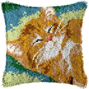 LAPATAIN Latch Hook Kits for DIY Throw Pillow Cover,Cute Cat Needlework Cushion Cover Hand Craft Crochet for Great Family 17X17inch in Kuwait