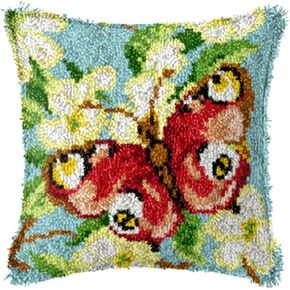 LAPATAIN Latch Hook Kits for DIY Throw Pillow Cover,Butterfly Needlework Cushion Cover Hand Craft Crochet 17x17inch