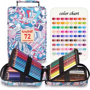 KALOUR Premium Colored Pencils for Adult Coloring Book,Set of 72 Colors,Zipper Pencil Slot Case,with Sharpener,Soft Core,7 Metallic Color,Ideal for Layering Blending,for Artists Beginners Kids(Blue)